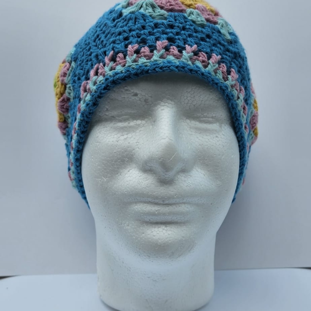 %100 Handmade  Granny Square Crochet 🧶 Colorful of Blue Women's Beanie